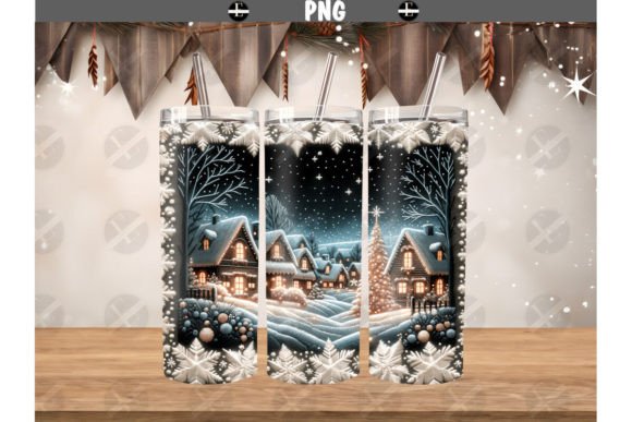 3D Christmas Tumbler Wraps Village PNG Review