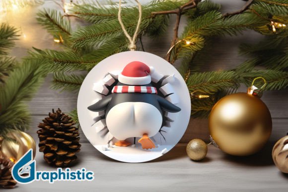 3D Penguin Christmas Ornament Back 93 Illustrations