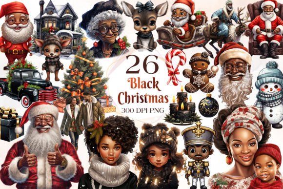 Black Christmas Sublimation Clipart for Illustrations