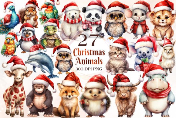 Christmas Animal Sublimation Clipart & Illustrations