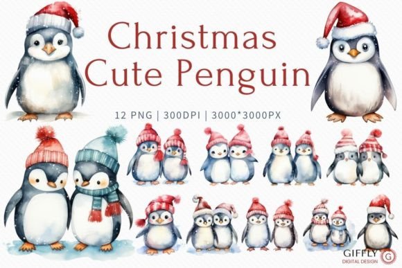 Christmas Cute Penguin Watercolor Illustrations Review