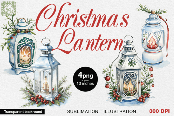 Christmas Lantern Watercolor Cliparts: Illustrations