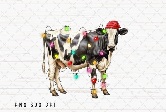 Christmas Lights Cow Sublimation PNG: Festive Illustrations