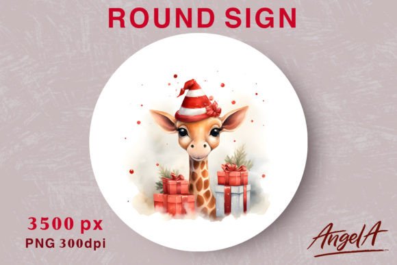 Christmas Round Sublimation Baby Giraffe Illustrations
