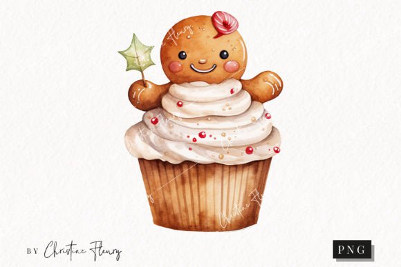 Cute Christmas Gingerbread Man Cupcake Illustrations Review