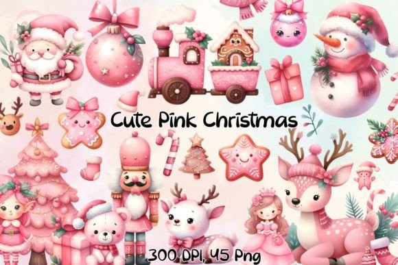 Cute Pink Christmas Bundle: Festive Illustrations