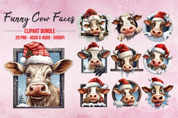 Funny Christmas Cow Clipart for Illustrations