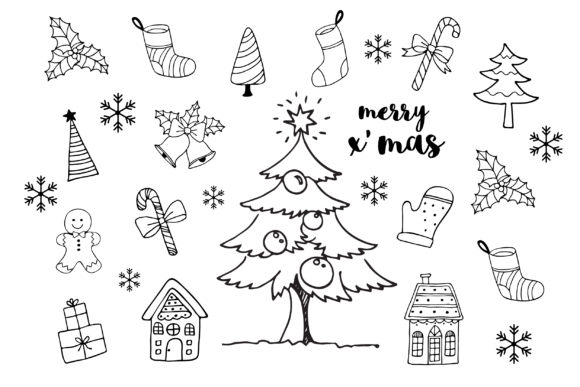 Merry Christmas Doodle Clipart & Illustrations