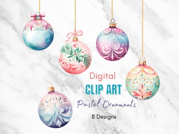 Pastel Christmas Ornament Clipart: Soft Illustrations