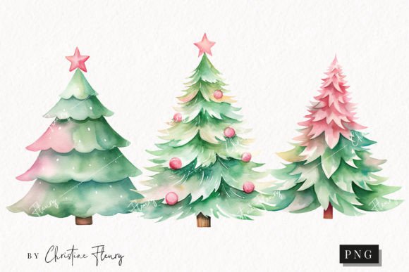 Pastel Watercolor Christmas Tree Clipart & Illustrations