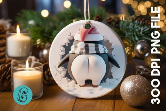 Penguin Christmas Ornament Back 81: Illustrations for Sellers