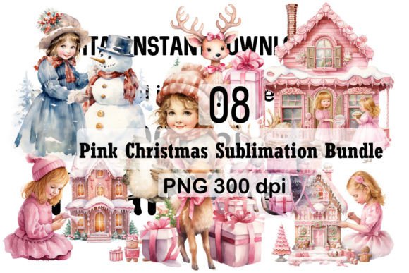 Pink Christmas Sublimation Png Bundle Illustrations
