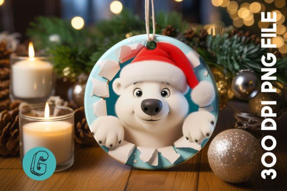 Polar Bear Christmas Ornament F 118: Cute Illustrations