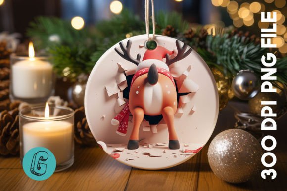 Reindeer Christmas Ornament Back 37: Festive Illustrations