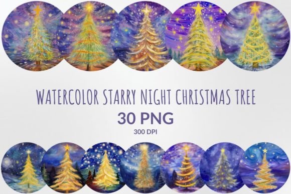Starry Night Christmas Tree Sublimation Illustrations Review