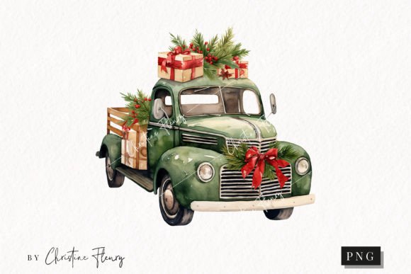 Vintage Green Christmas Truck Clipart: Illustrations Review