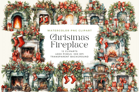 Watercolor Christmas Fireplace Cliparts: Illustrations Review