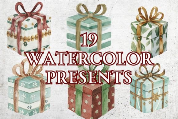 Watercolor Christmas Presents Clip Art Review