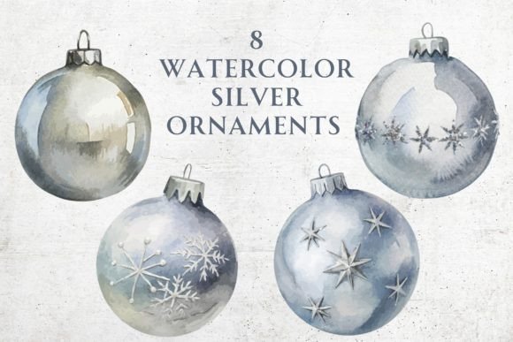 Watercolor Silver Ornaments: Elegant Illustrations