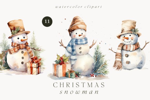 Watercolor Snowman Clipart: Festive Illustrations